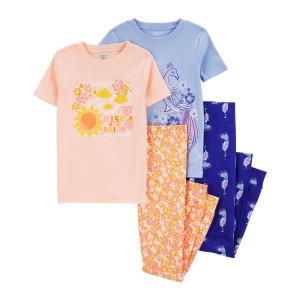 Blue/Peach Kid 4-Piece 100% Snug Fit Cotton Pajamas