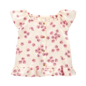 Ivory Toddler Floral LENZING ECOVERO Linen Top