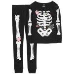 Black Kid 2-Piece Glow Halloween Skeleton 100% Snug Fit Cotton Pajamas