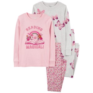 Pink Kid 4-Piece Reading 100% Snug Fit Cotton Pajamas