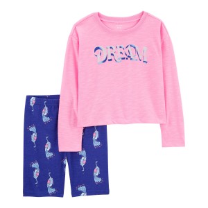 Pink/Blue Kid 2-Piece Dream Peacock Loose Fit Pajamas