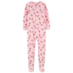 Pink Kid 1-Piece Cherry Fleece Footie Pajamas