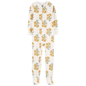 White Kid 1-Piece Floral Fleece Footie Pajamas