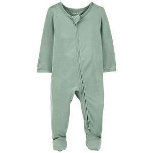 Green Baby Zip-Up PurelySoft Sleep & Play Pajamas