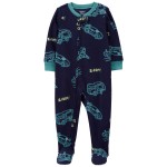 Navy Baby 1-Piece Cars Fleece Footie Pajamas