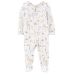 Ivory Baby Animal Print Zip-Up PurelySoft Sleep & Play Pajamas