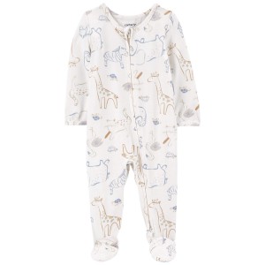 Ivory Baby Animal Print Zip-Up PurelySoft Sleep & Play Pajamas