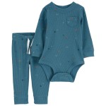 Blue Baby 2-Piece Camp Print Bodysuit Pant Set