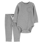 Grey Baby 2-Piece Striped Bodysuit Pant Set