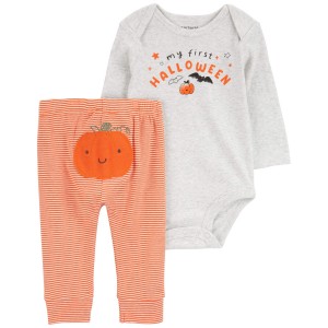 Heather/Orange Baby 2-Piece My First Halloween Bodysuit Pant Set