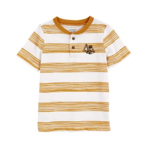 Gold/White Baby Construction Striped Henley Tee