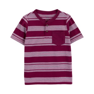 Red Baby Striped Pocket Henley Tee