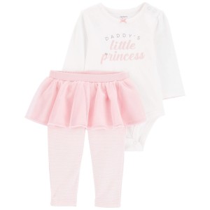 White/Pink Baby 2-Piece Daddys Princess Bodysuit & Tutu Pant Set