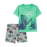 Green/Grey Toddler 2-Piece Shark Loose Fit Pajama Set