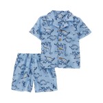 Blue Toddler 2-Piece Dinosaur Coat-Style Pajama Set