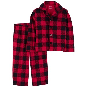 Red/Black Toddler 2-Piece Buffalo Check Coat Style Fleece Pajamas