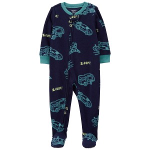 Blue Toddler 1-Piece Cars Fleece Footie Pajamas