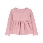 Pink Toddler Long-Sleeve Peplum Top