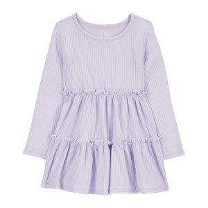 Purple Toddler Tiered Ribbed Dress