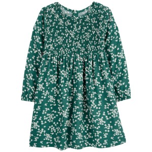 Green Toddler Floral Long-Sleeve Dress