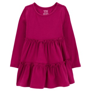 Berry Toddler Long-Sleeve Ribbed Dress