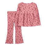 Pink Toddler 2-Piece Floral Top & Flare Legging Set