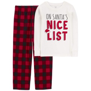 Red/Black Kid 2-Piece Buffalo Check Fleece Pajamas
