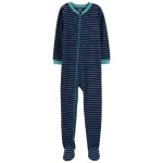 Blue Kid 1-Piece Striped Fleece Footie Pajamas