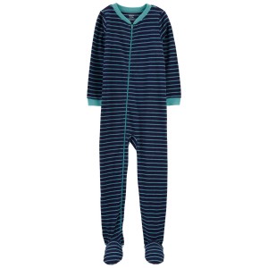 Blue Kid 1-Piece Striped Fleece Footie Pajamas
