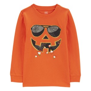 Orange Kid Jack-O-Lantern Halloween Graphic Tee