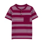 Red Kid Striped Pocket Henley Tee