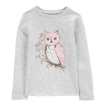 Grey Kid Owl Long-Sleeve Graphic Tee