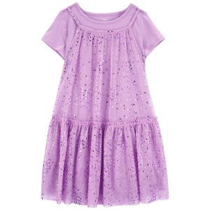 Purple Kid Sparkly Star Tulle Shirt Dress