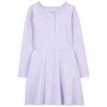 Purple Kid Long-Sleeve Ribbed Dress