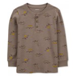 Toddler Boys Thermal Waffle-Knit Printed Long-Sleeve Henley