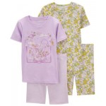 Little Girls Floral T-shirt and Shorts Pajama Set 4 Piece Set