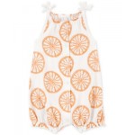 Baby Girls Orange Slice-Print Snap-Up Cotton Romper