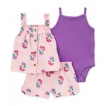 Baby Girls Cotton Bodysuit Floral-Print Top & Shorts 3 Piece Set