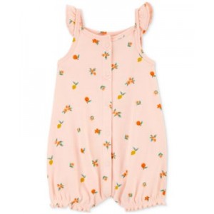 Baby Girls Peach-Print Snap-Up Cotton Romper