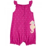 Baby Girls Seahorse Dot Snap-Up Cotton Romper