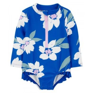 Baby Floral One Piece Zip Front Rashguard Swimsuit