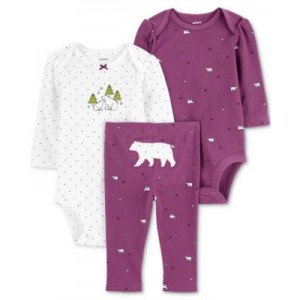 Baby Girls Bear Bodysuits and Pants 3 Piece Set