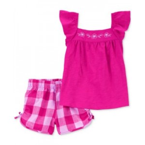 Toddler Girls Flutter-Sleeve Top & Gingham Shorts 2 Piece Set