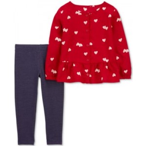 Toddler Girls Heart-Print Top and Knit Denim Leggings 2 Piece Set