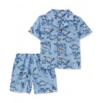 Toddler Boys Dinosaur-Print Coat-Style Pajamas 2 Piece Set