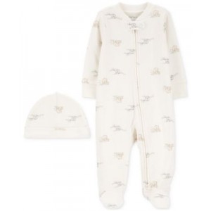 Baby Cotton 2-Way-Zip Elephant Footed Sleep & Play Coverall & Cap 2 Piece Set