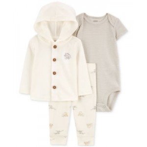 Baby Cotton Elephant Little Jacket Striped Bodysuit & Printed Pants 3 Piece Set