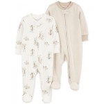 Baby Cotton 2-Way-Zip Footed Sleep and Play Coveralls Pack of 2