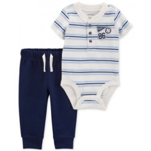 Baby Boys Cotton Varsity Striped Bodysuit & Pants 2 Piece Set
