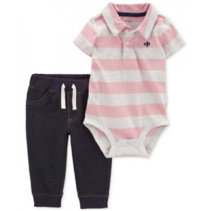 Baby Boys Striped Polo Bodysuit & Pants 2 Piece Set